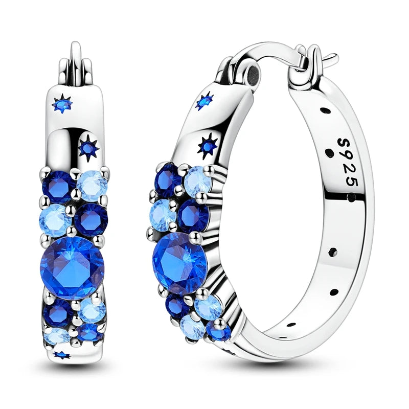 Original 925 Sterling Silber Blaue Zirkonium Schmetterling Ohrringe Farbige Creolen Frauen Weibliche Party Edlen Ohrring Schmuck