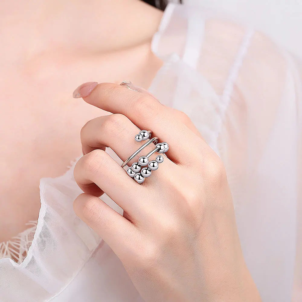 Stress Relief Runde Perlen Knuckle Ringe Für Frauen Frei Drehen Rotierenden Angst Fidget Spinner Twisted Ring Anillos Ajustables