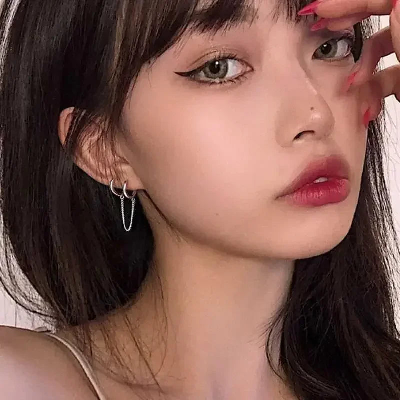 Punk Coole Zwei Loch Piercing Ohrringe Gold Silber Farbe Lange Quaste Kette Tropfen Ohrringe für Frauen Mode Schmuck Geschenke Koreanische
