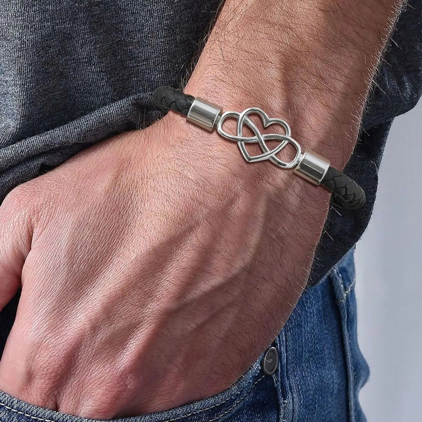Vnox Enternity Love Infinity Knot Charm-Armbänder für Männer, Geschenk für Papa und Ehemann, inspirierendes Vatertagsgeschenk, Armreif aus gewebtem Leder