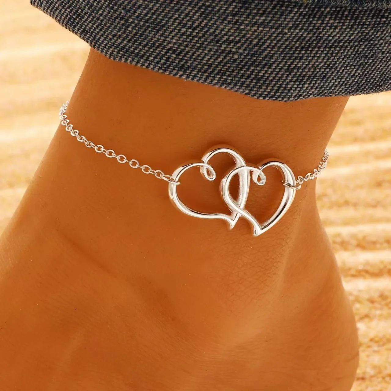 Böhmen Bunte Layered Perlen Fußkettchen Für Frauen Hohl Doppel Herz Charme Knöchel Armband Sommer Strand Urlaub Fuß Schmuck