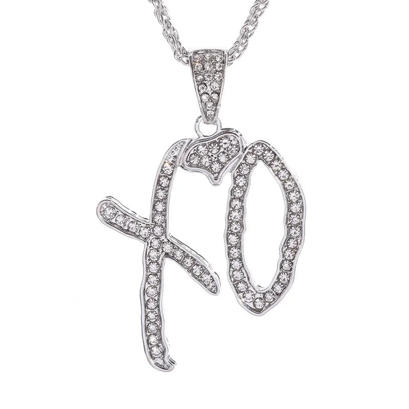 Hochwertiges Hip Hop Zirkonia Xo Buchstaben Anhänger Ohrringe Halskette Set für Männer und Frauen Modetrend Schmuck