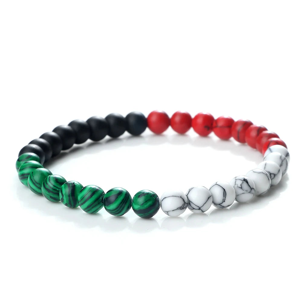 Klassisches Naturstein-Armband mit Palästina-Flagge, für Männer und Frauen, Nationalflagge, Perlenarmband, Weihnachtsgebetsperlen, Anbetung, Schmuck, Geschenk