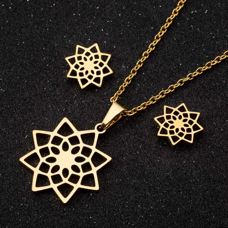 Set Schmuck Edelstahl Frau Boho Vintage Monstera Blätter Blume Pflanze Diy Anhänger Charms Ohrringe Und Halskette Set