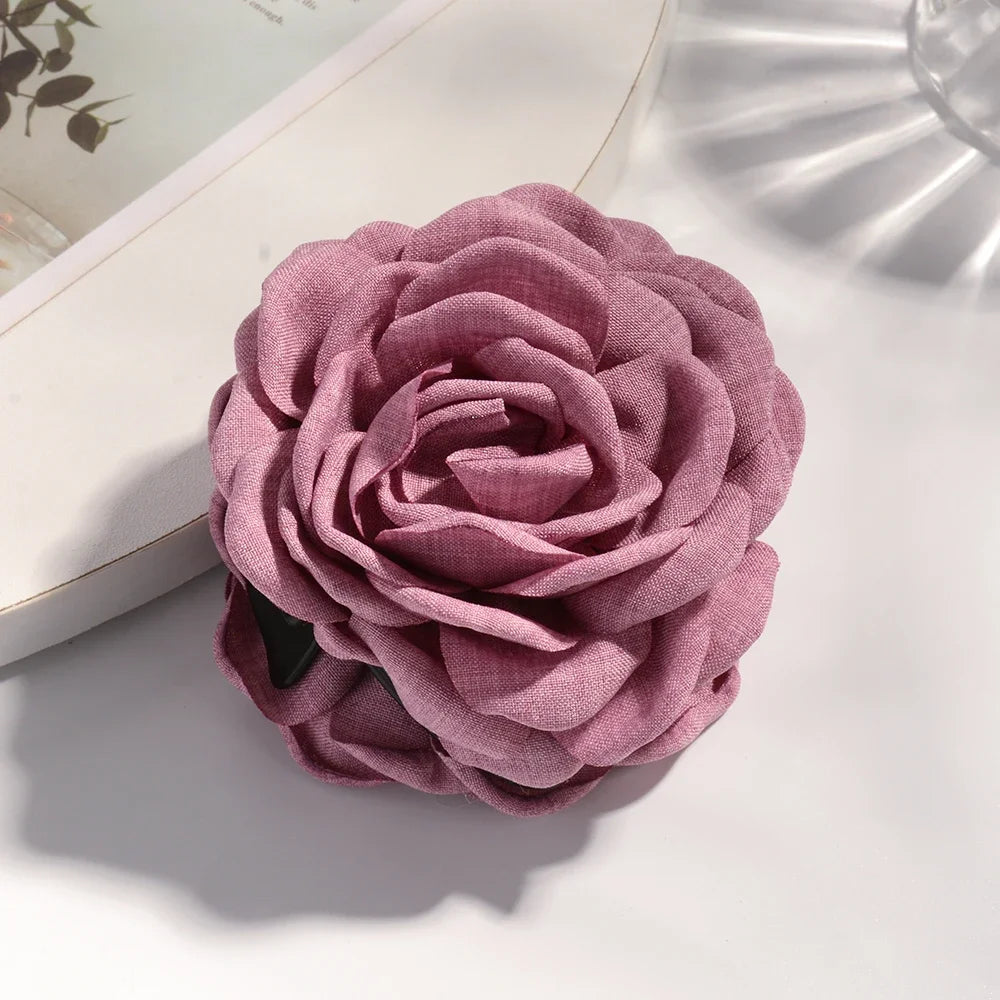 16 Farben Schweiß mittlerer Baumwollstoff Rose Blume Haarklammern für Frauen koreanische Ctach Shark Clamp Haarschmuck 2024