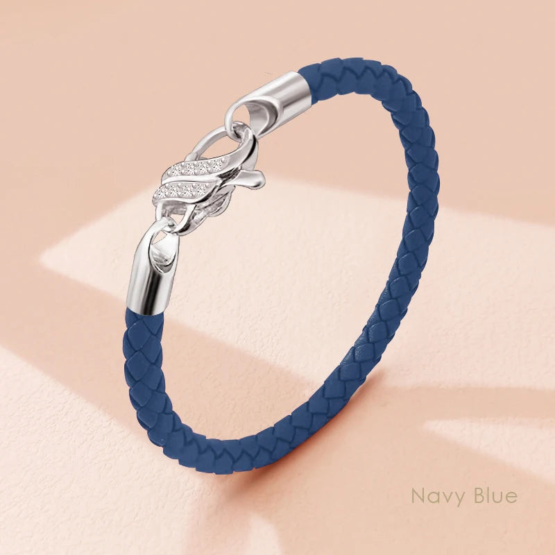 Neues Design S925 Sterling Silber Armband für Frauen Zirkonia Charme Geflochtenes Lederarmband Weiblichen Schmuck Weihnachtsgeschenk