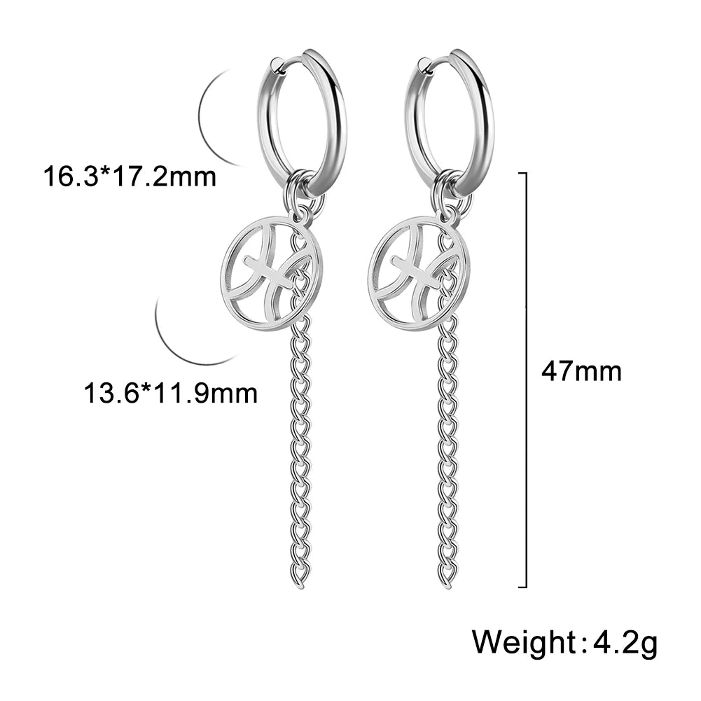 Amaxer Sternbild-Pin-Ohrringe, 12-Sternzeichen-Edelstahl, eleganter Quasten-Tropfenohrring, Widder, Stier, Jungfrau, Fische, für Frauen, Geschenk
