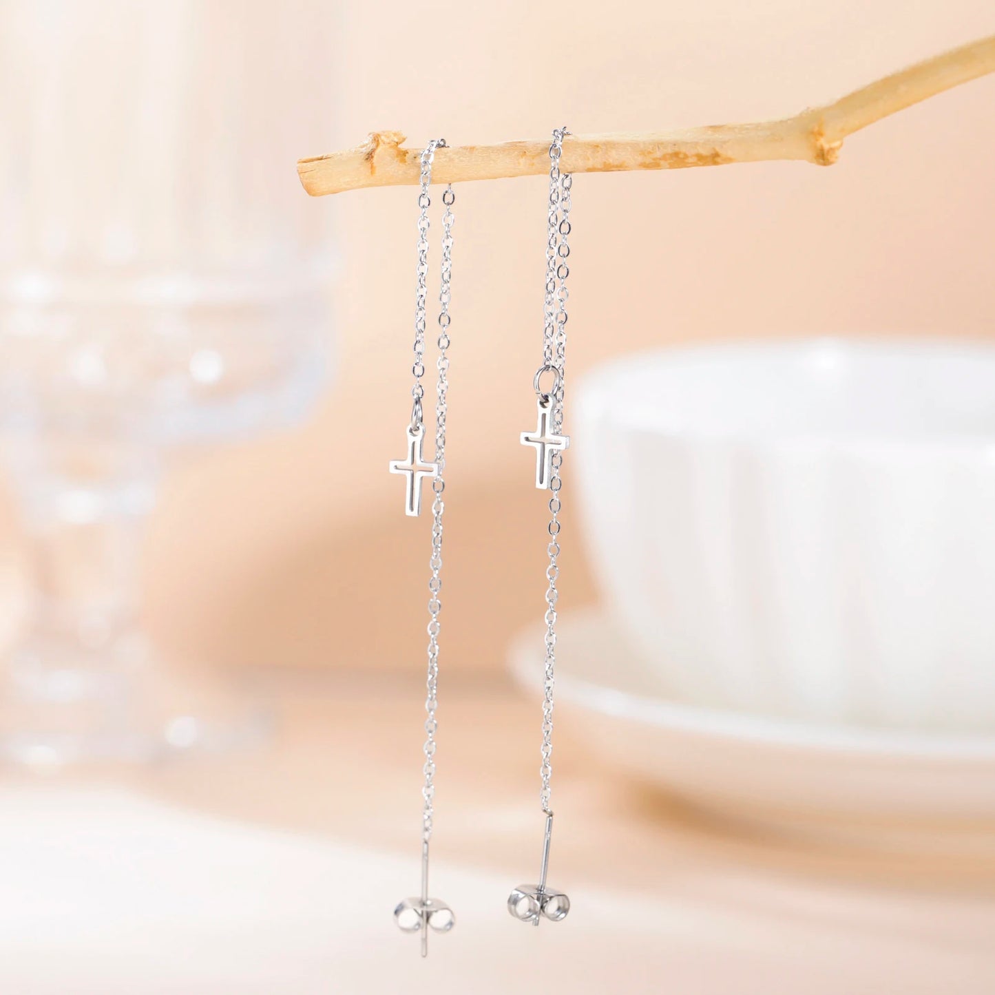 Cazador Kreuz Lange Quaste Ohrringe für Frauen Edelstahl Schmuck Christian Ohrringe Jesus Valentinstag Geschenk Großhandel