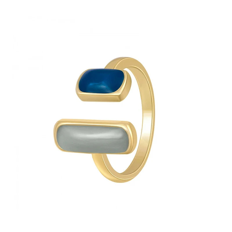 FTCY Quadratischer blauer Tropfglasur-Ring für Frauen, Retro, geometrisch, goldfarben, Metall-Öffnungsringe, Hochzeit, Geburtstag, Damenschmuck, Geschenk