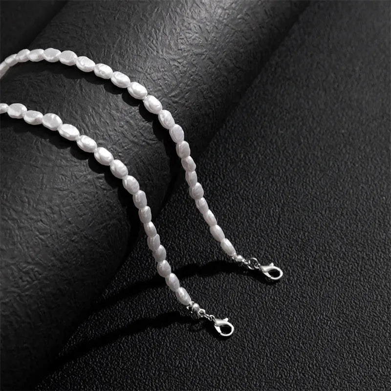 Neue Mode Oval Imitation Perle Kette Armband Halskette Männer Frauen Handgemachte Klassische Kette Perlen Armband für Männer Schmuck Set