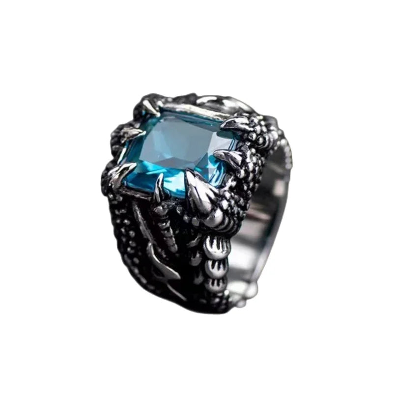 Gothic Blauer und roter Kristall Zirkon Böser Dämon Drachenklaue Ring für Männer Gramm Biker Punk Rock Hip Hop Öffnungsringe Cooler Schmuck