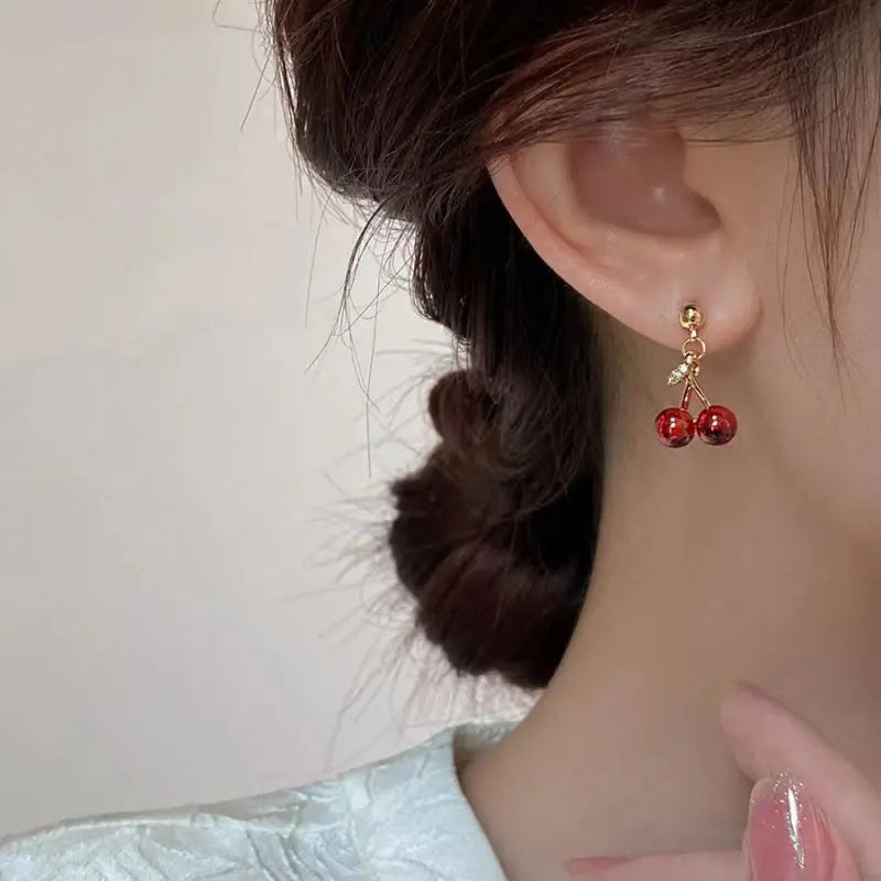 Rote Kirsche Anhänger Halskette Ohrstecker Set Damenmode Obst Halskette Ohrringe Schmuckset für Party Hochzeit Mädchen Geschenke