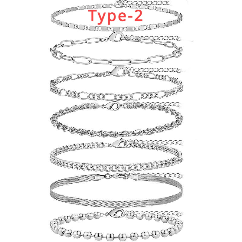 5 Stück/7 Stück 14K vergoldetes Fußkettchen Cuban Link Figaro Büroklammer Seil Fischgrätenkette Fußkettchen Set Geschenk für Frauen Mädchen