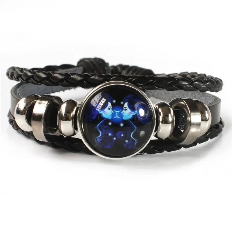 12 Sternzeichen Sternbild Charme leuchtendes Armband Männer Frauen Mode mehr schicht ige Webart Leder Armband & Armreif Geburtstags geschenk
