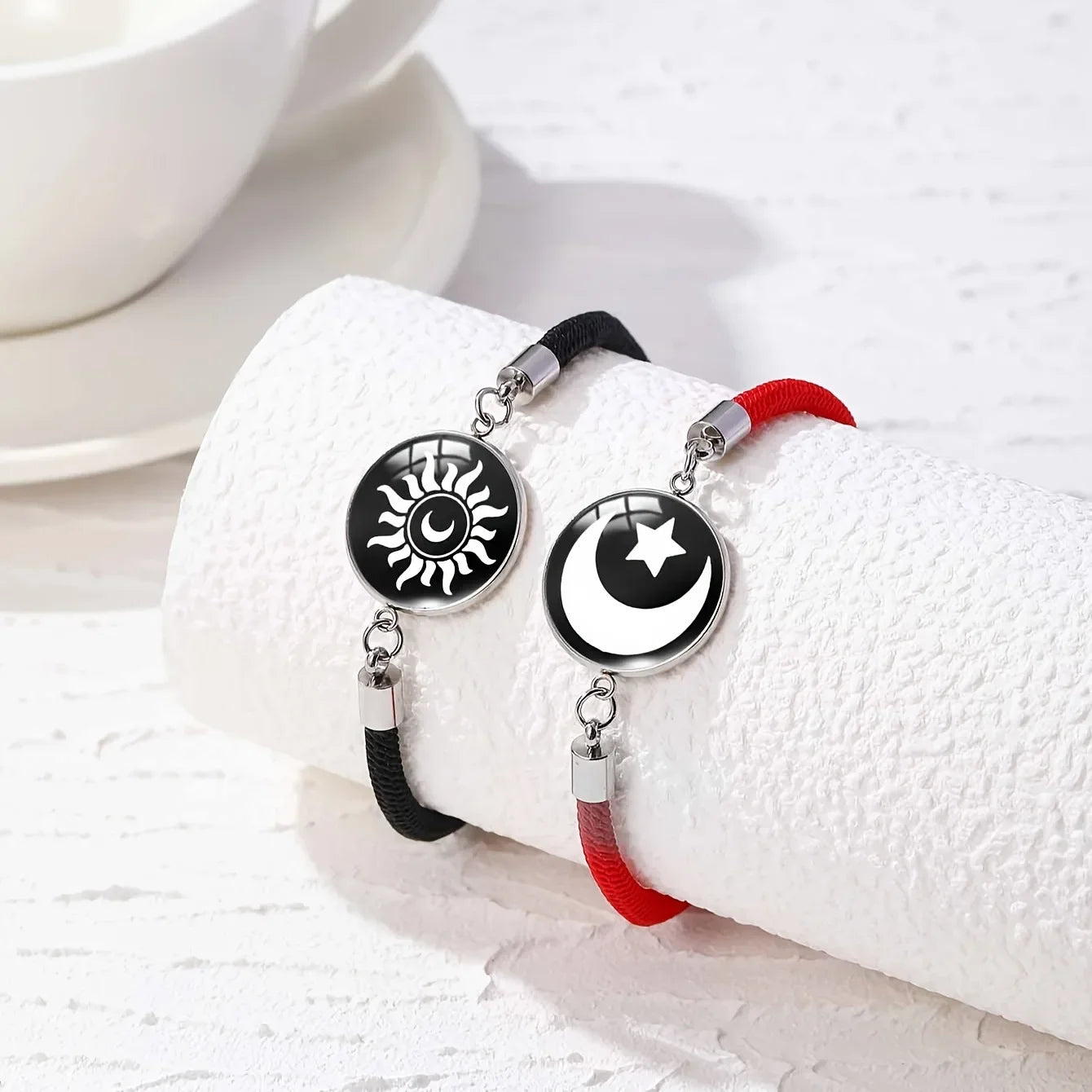 Trendy Sonne Mond Runde Anhänger Geflochtene Armbänder Frauen Männer Romantische Paar Einstellbare Armbänder Mode Schmuck