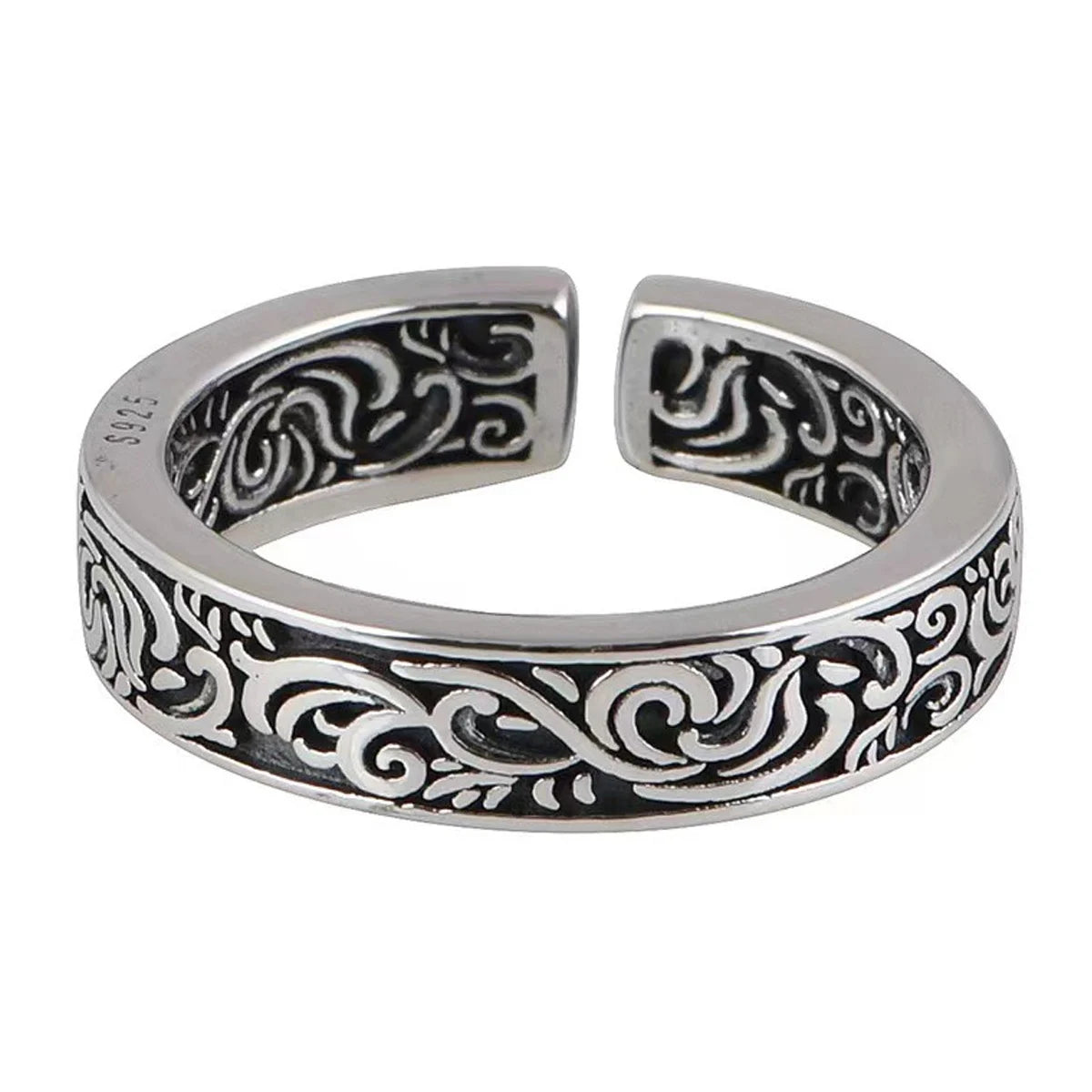 Silberfarbene Retro-Ringe mit Grasmuster für Damen, klassischer französischer Zeigefingerring für Jungen, Geschenk, Gothic-Schmuck