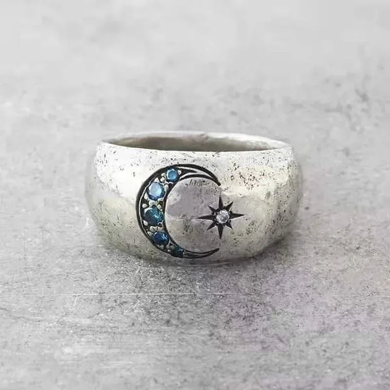 Mode Sonne Mond Ringe Für Frauen Vintage Intarsien Blauen Steine, Verlobung, Hochzeit Ring Schmuck Geschenk Kreative Party Hochzeit