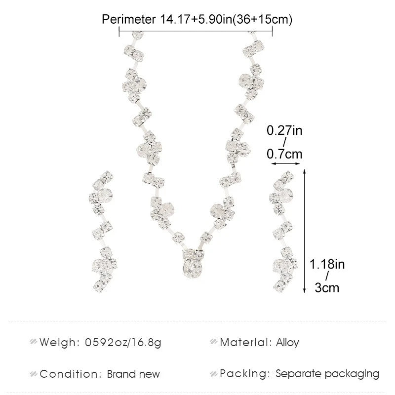LENNIK Super funkelndes exquisites Kristall-Halsketten-Ohrring-Set, Brautaccessoires, Hochzeitsaccessoires, Bankett-Ohrringe