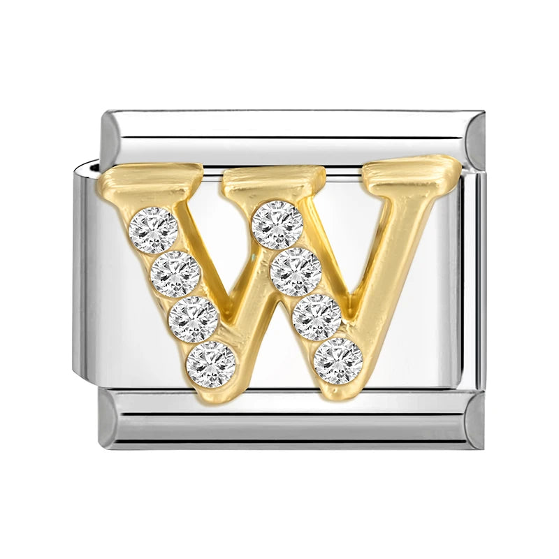 Neues modisches italienisches Armband mit 26 englischen Buchstaben, Edelstahl-Armreif, goldfarben, eingelegter Zirkonia, DIY-Herstellung von Schmuck, Geschenken