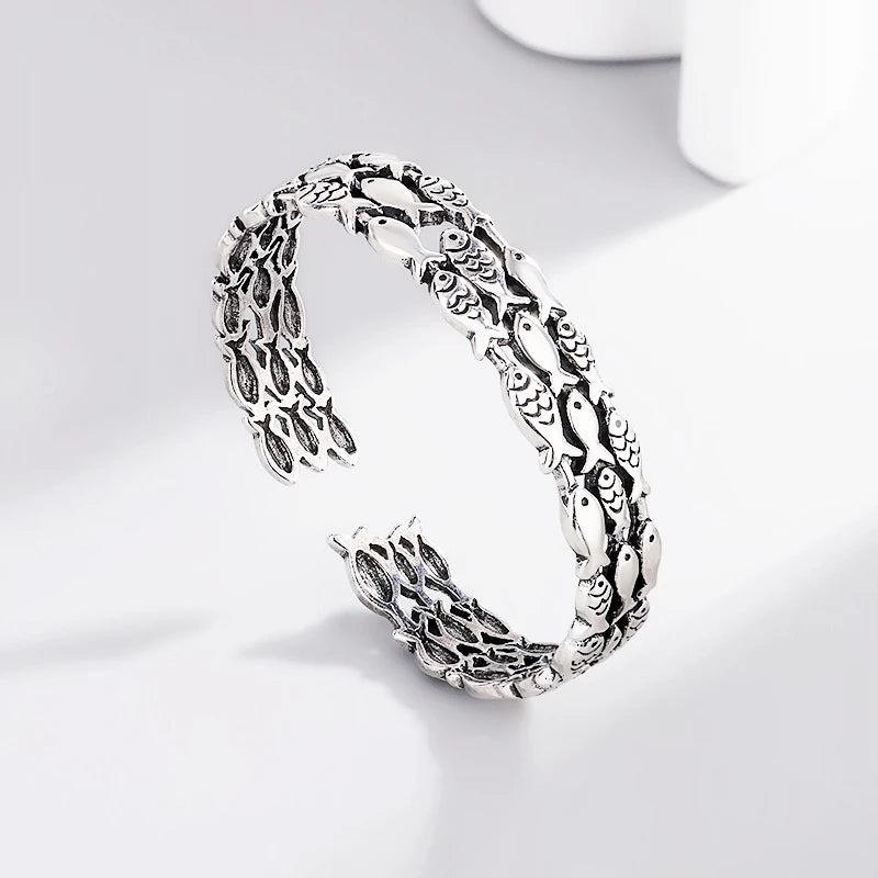 Sole Memory Retro Fisch Kreative Nette 925 Sterling Silber Weibliche Trendy Resizable Öffnung Armreifen Armband Für Frauen BR006