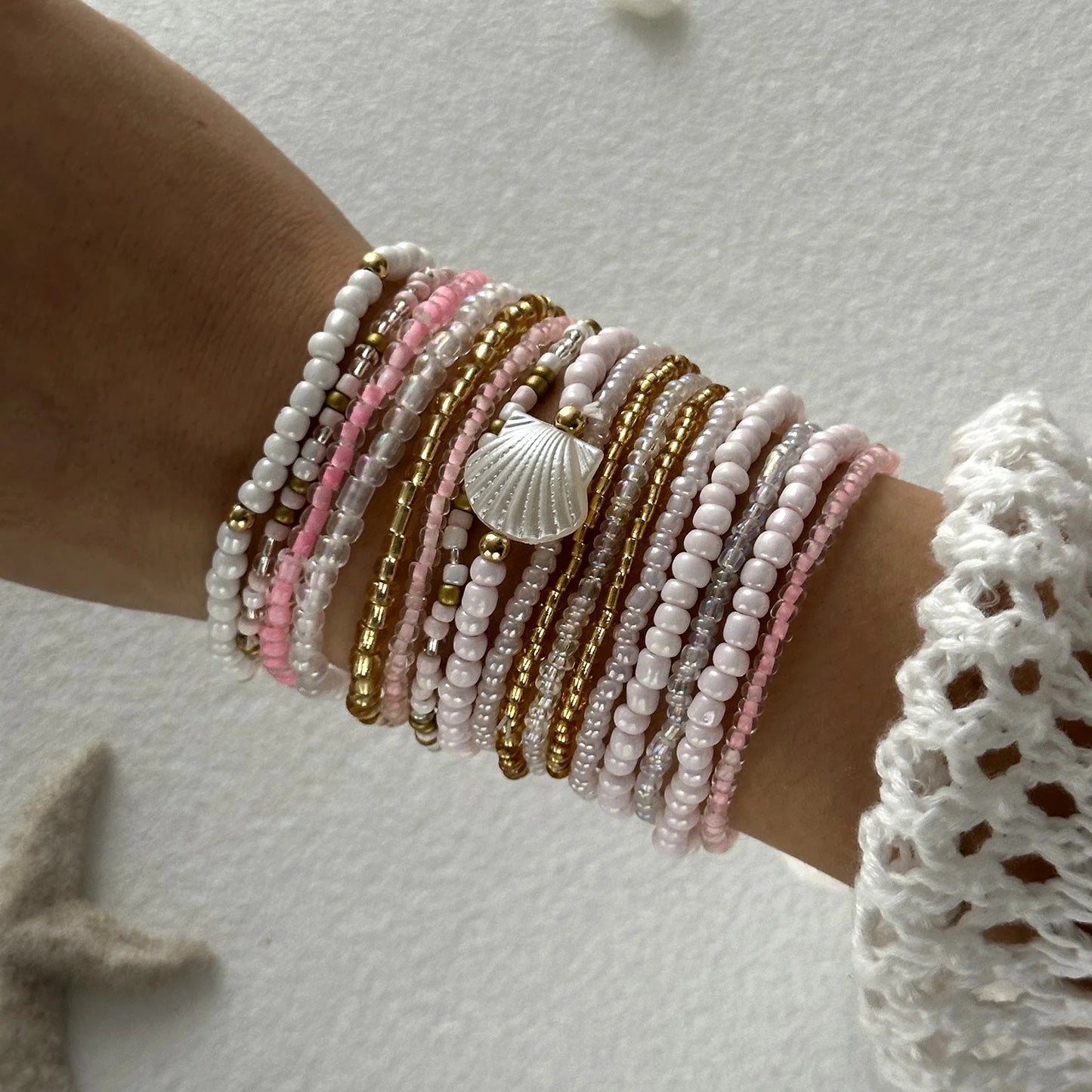 Bohemian Imitation Shell Perlen Armband Für Frauen Sea Star Schildkröte Gewebtes Seil Armband Handgemachte Freundschaft Strand Urlaub Schmuck