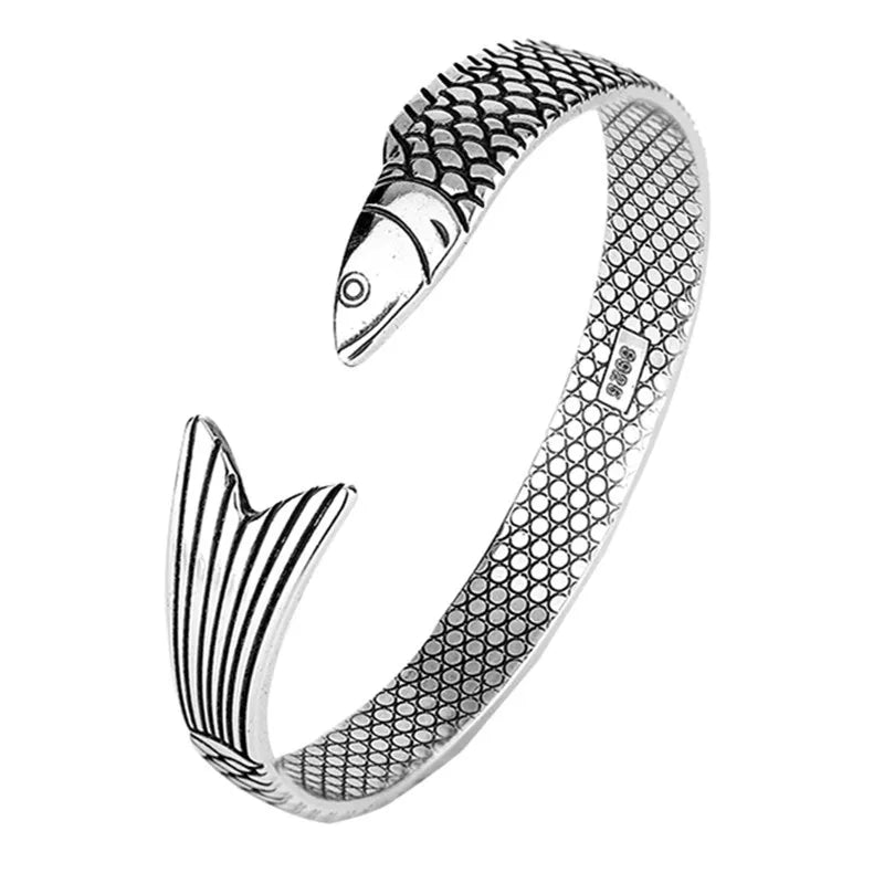 Neue kreative Mode Persönlichkeit Glück Glück Transfer Drachen Armbänder 925 Sterling Silber Schmuck Fisch Armreifen TYB110
