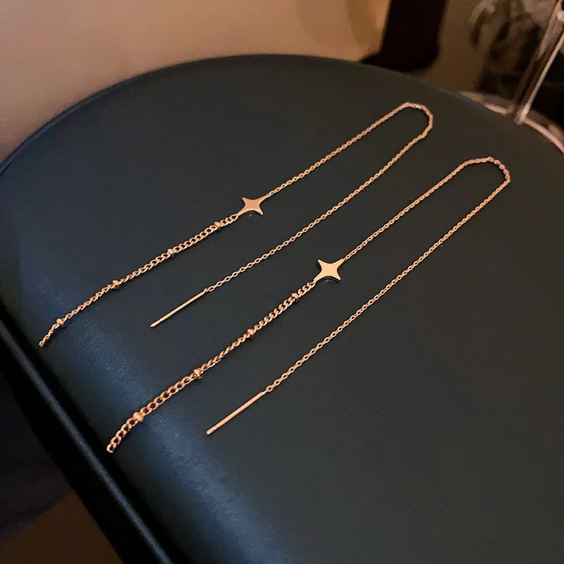 Einfache Geometrische Platz Tropfen Ohrring Für Frauen Koreanische Mode Gold-farbe Linie Lange Quaste Baumeln Ohrringe Partei Schmuck Geschenk