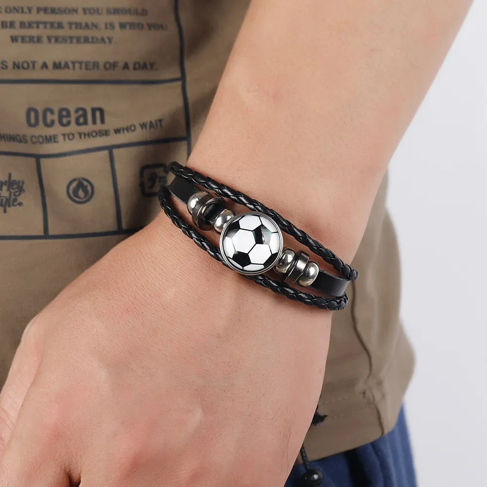 Mode Fußball Sport Armband Für Männer Fußball Basketball Tennis Charme Geflochtenes Leder Armband Frauen Verstellbare Kette Schmuck