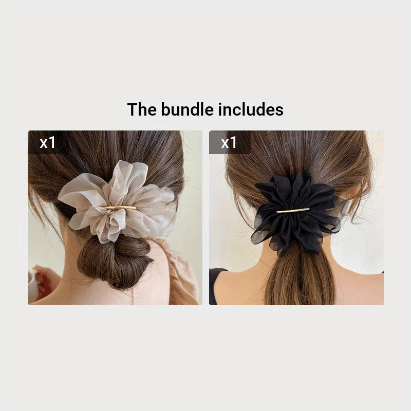 1/2 Stück elegante, minimalistische Chiffon-Blume, große Frühlings-Haarklammern für Frauen, einfarbiges Haar-Accessoire für Pferdeschwanz
