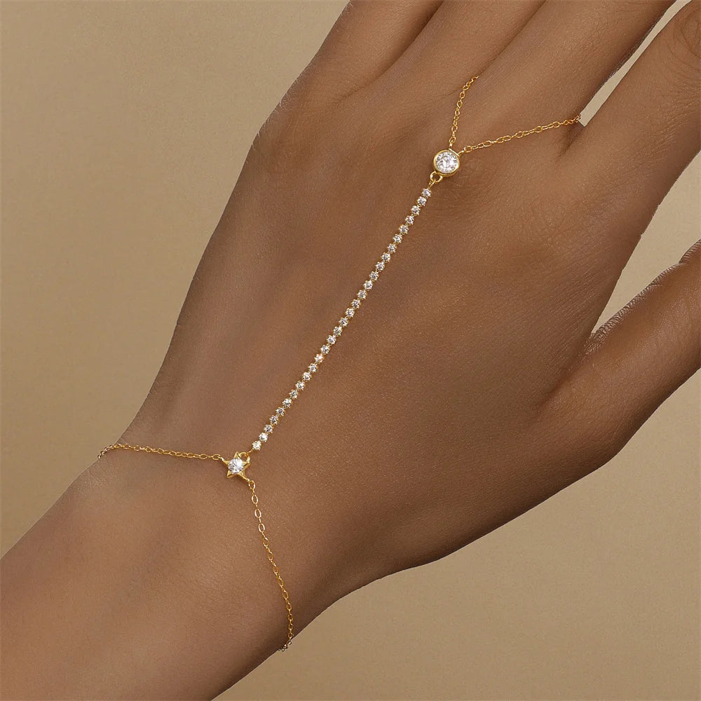 ROXI 925 Sterling Silber Herz/Stern Zirkon Armband mit Finger Design für Frauen Hand Kette Zubehör Party Schmuck Geschenk