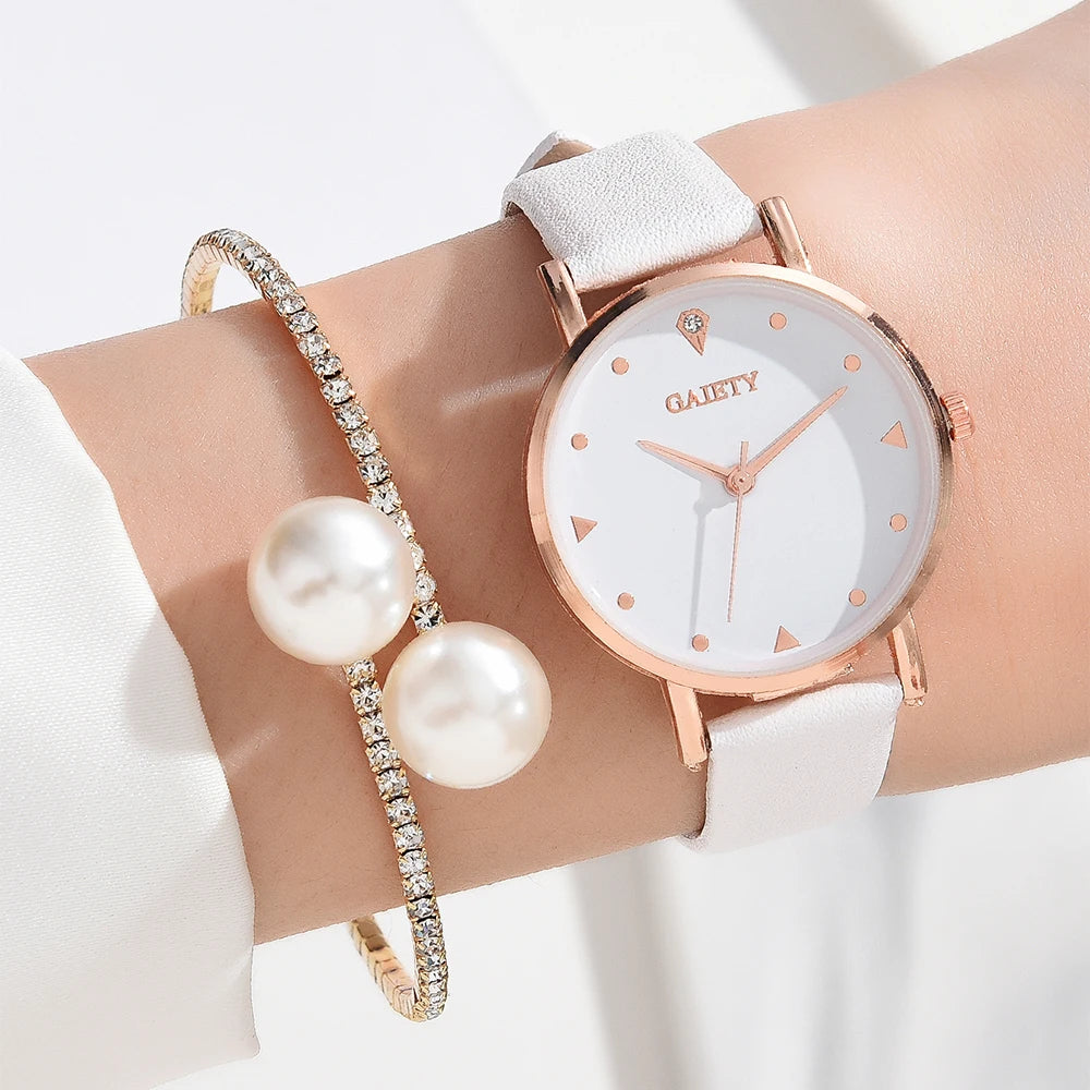 Frauen Uhr Set Luxus Mode Bunte PU Lederband Damen Quarz Armbanduhr Legierung Armband Für Damen Geschenk