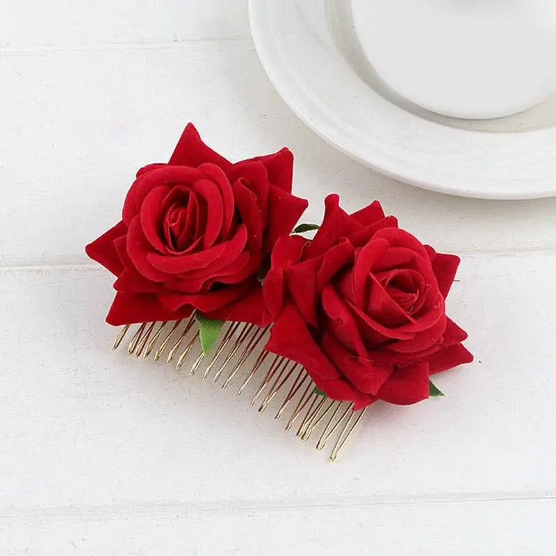Flamenco Blumen Für Haar DIY Kopfschmuck Für Braut Beflockung Tuch Rote Rose Blume Haarnadel Haar Clip Party Haar Zubehör