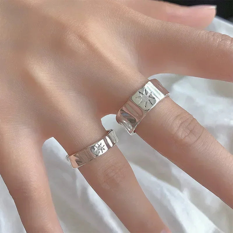 Y2K Öffnung Ring Paar Punk Unregelmäßige Sterne Mond Finger Ringe Liebhaber Handgemachte Design Schmuck Frauen Männer Hip Hop Party Geschenke