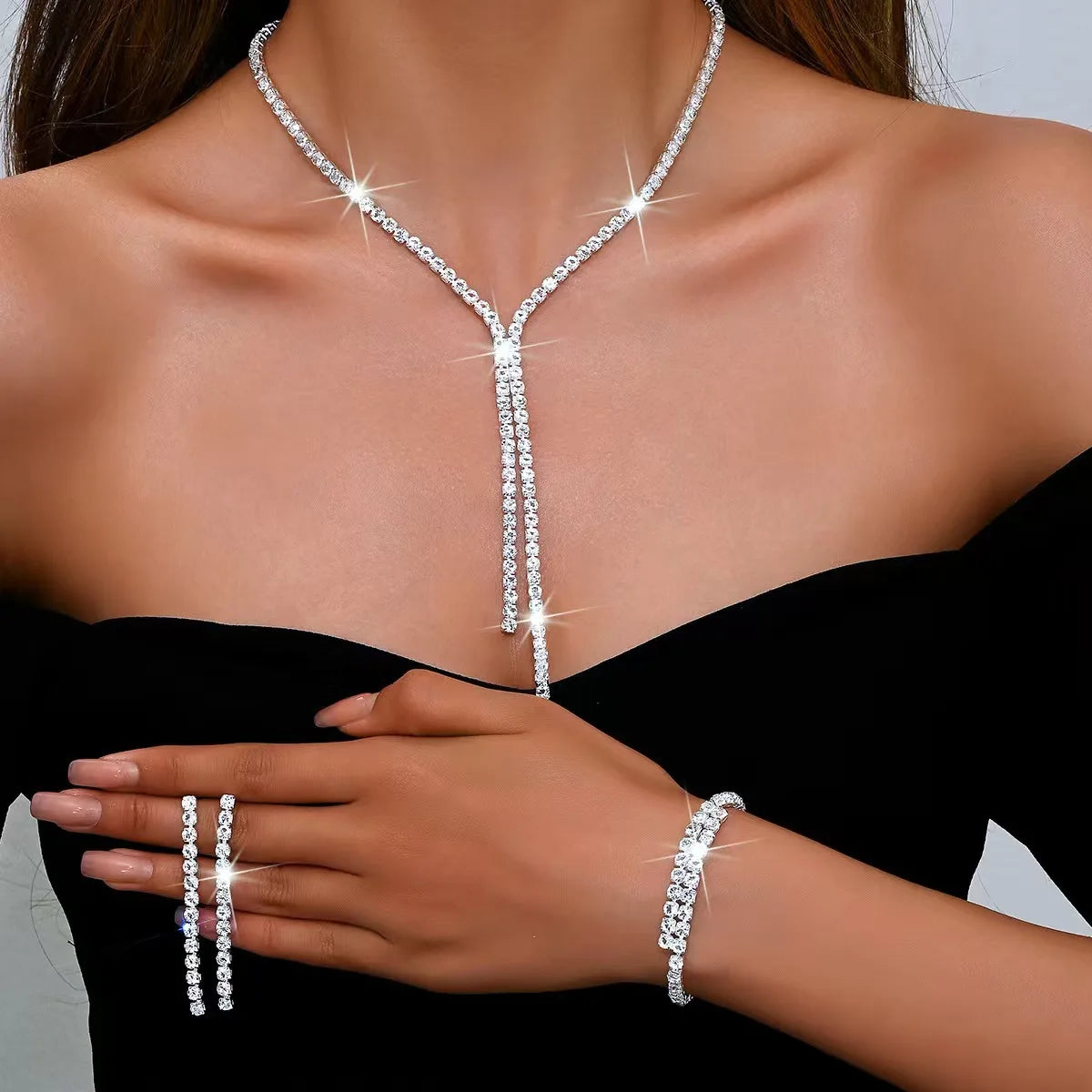 4-teiliges Damen-Set mit geometrischer Halskette, Ohrringen, Armband, Schmuckset, geeignet für Hochzeit, Party, Festival-Geschenke-8604
