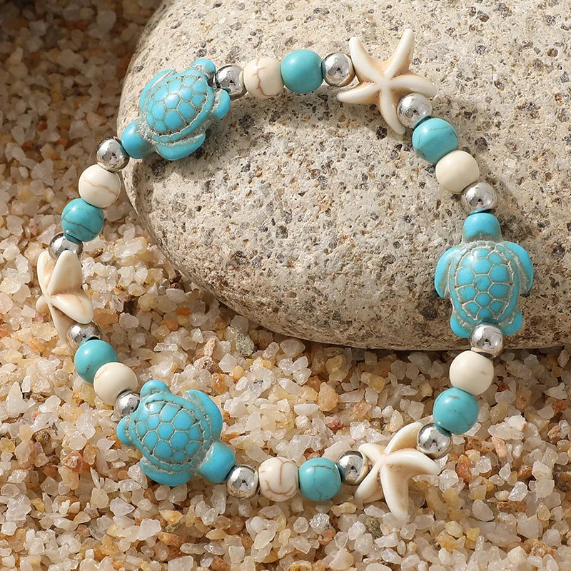 Bohemian Imitation Shell Perlen Armband Für Frauen Sea Star Schildkröte Gewebtes Seil Armband Handgemachte Freundschaft Strand Urlaub Schmuck