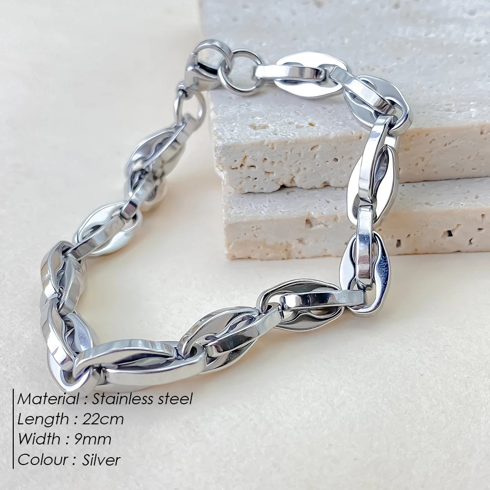 eManco Herren Retro Lippenkette Armband Wasserdicht Edelstahl Link Armreif Rock Punk Schmuck Factory Outlet
