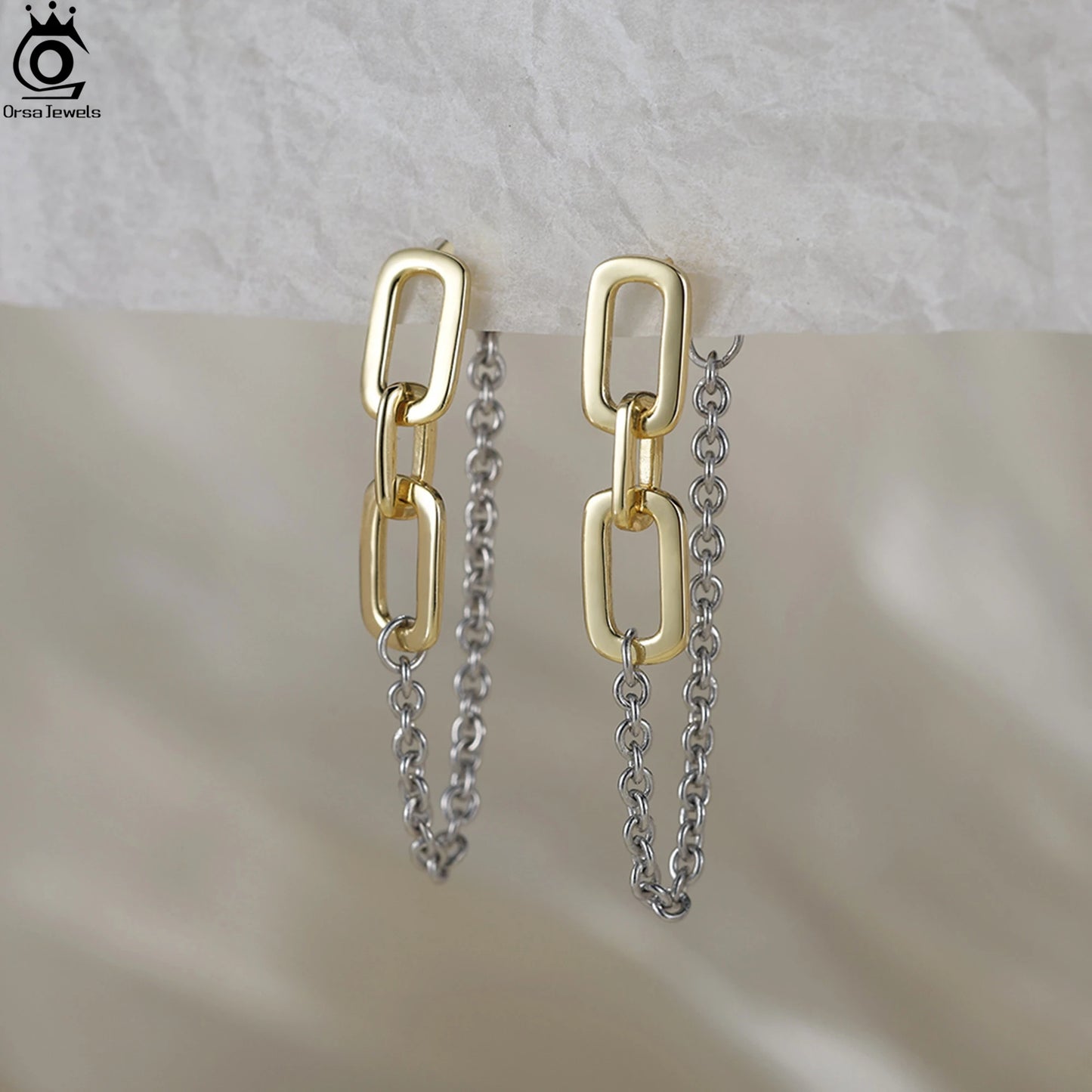 ORSA JEWELS S925 Silber Ohrhänger O-Kette & Büroklammer Kette Design Minimalismus Stil Ohrschmuck Edlen Schmuck Geschenk APE143
