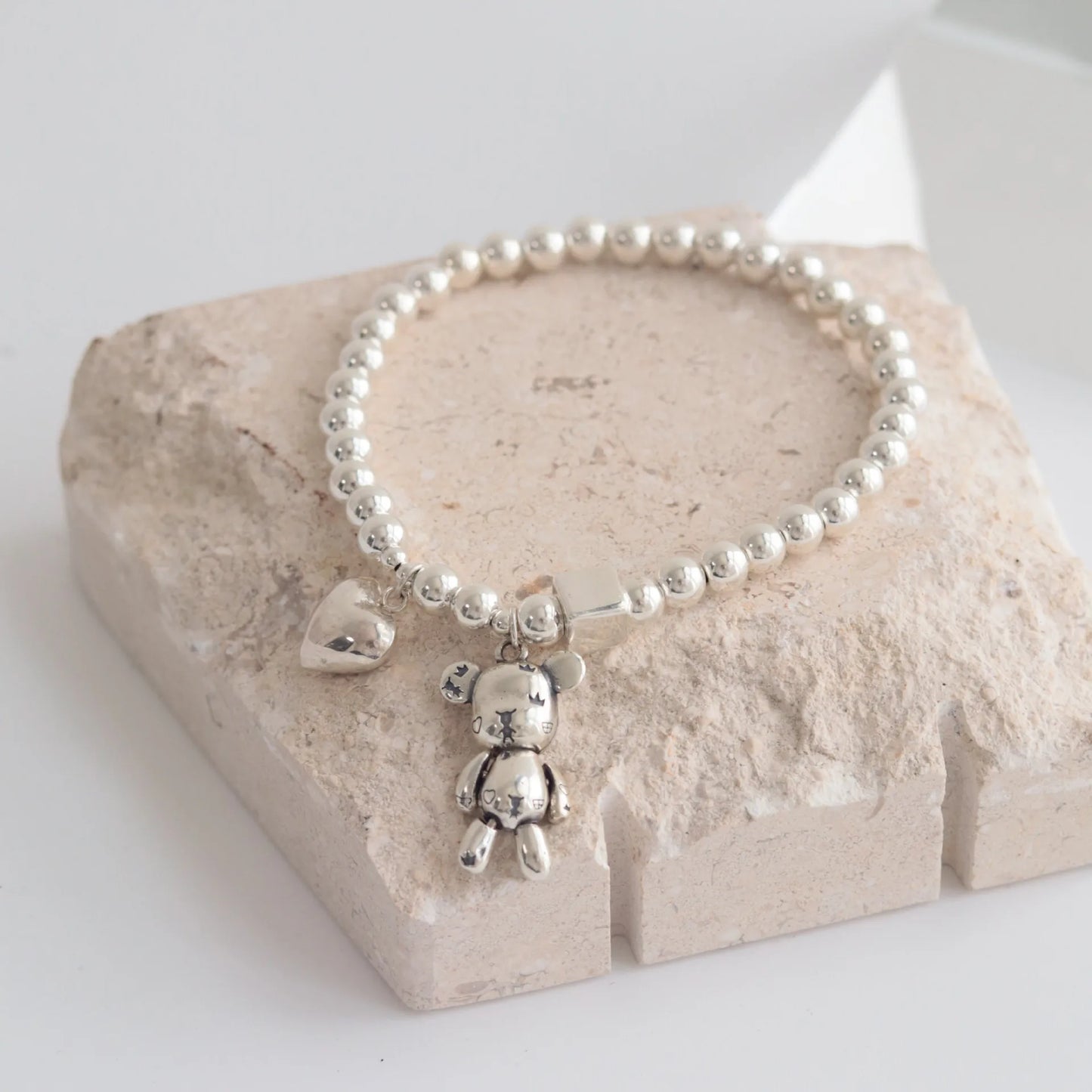 Armbänder aus 925er-Sterlingsilber für Damen, Perlenkette, Accessoires, Trend, Vintage, schlicht, niedlicher Bären-Anhänger, Party-Schmuck