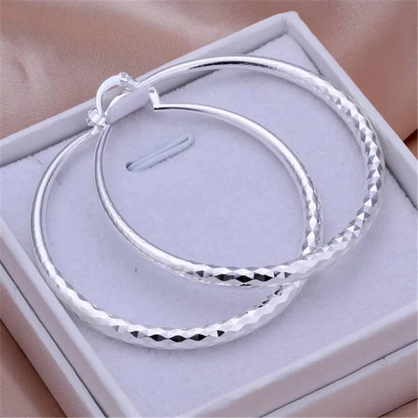 Charms feine 925 Sterling Silber 5 cm Kreis Creolen für Frauen Mode hübsche Hochzeit Party Schmuck Urlaub Geschenke