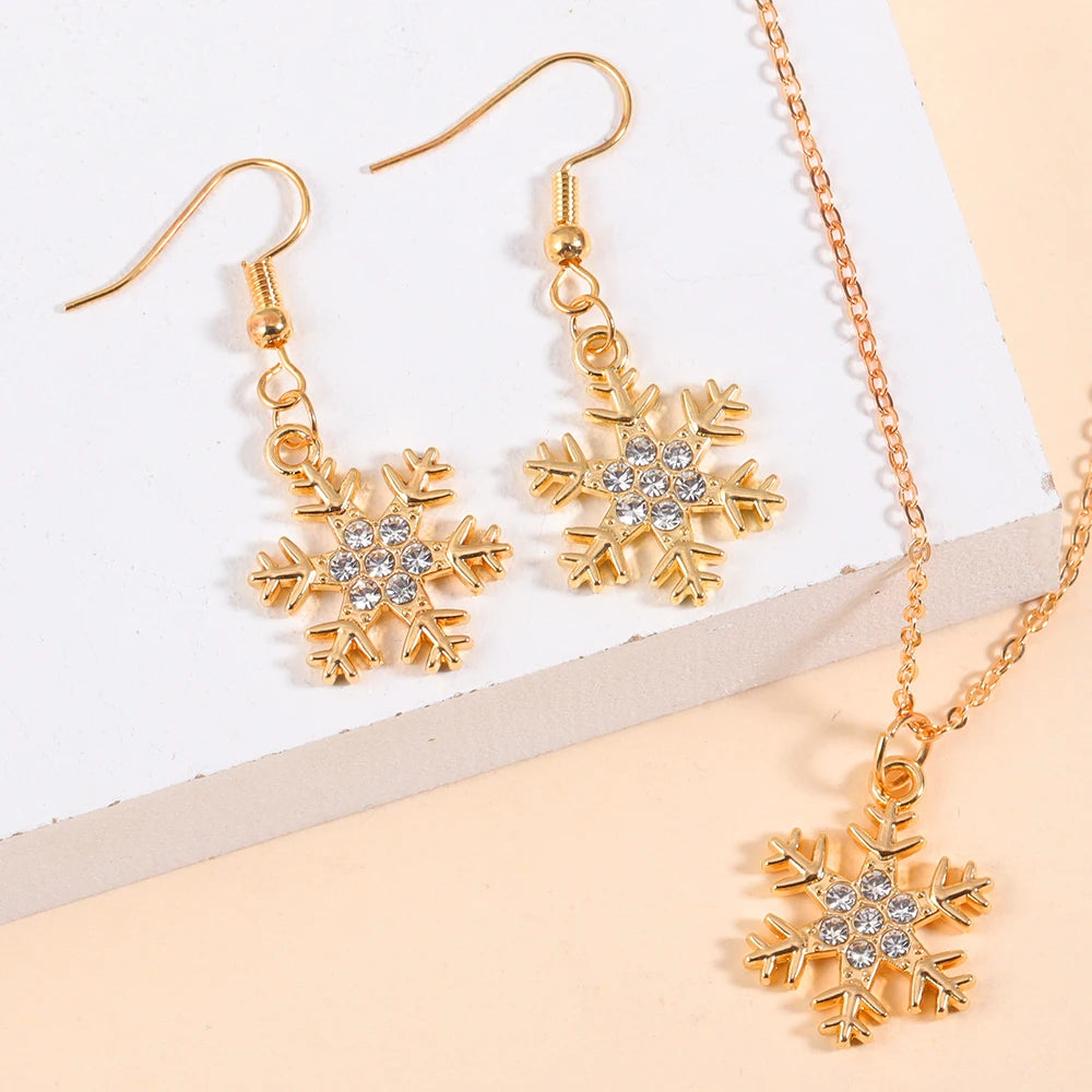 Frauen Mode Luxus Schmuck Set Zirkon Schneeflocke Kristall Anhänger Halskette Ohrringe Party Geschenke Weihnachts schmuck
