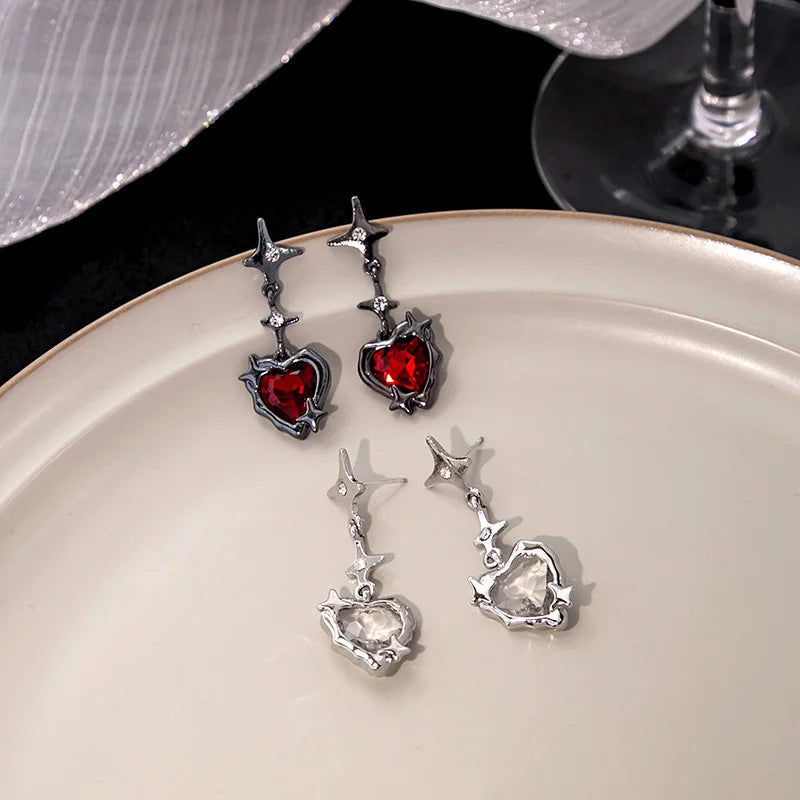 Y2K Goth Flüssigkeit Herz Kreuz Stern Anhänger Ohrringe Frauen Rot Zirkon Liebe Baumeln Ohrring Gothic Unregelmäßige Quaste Ohrringe Schmuck