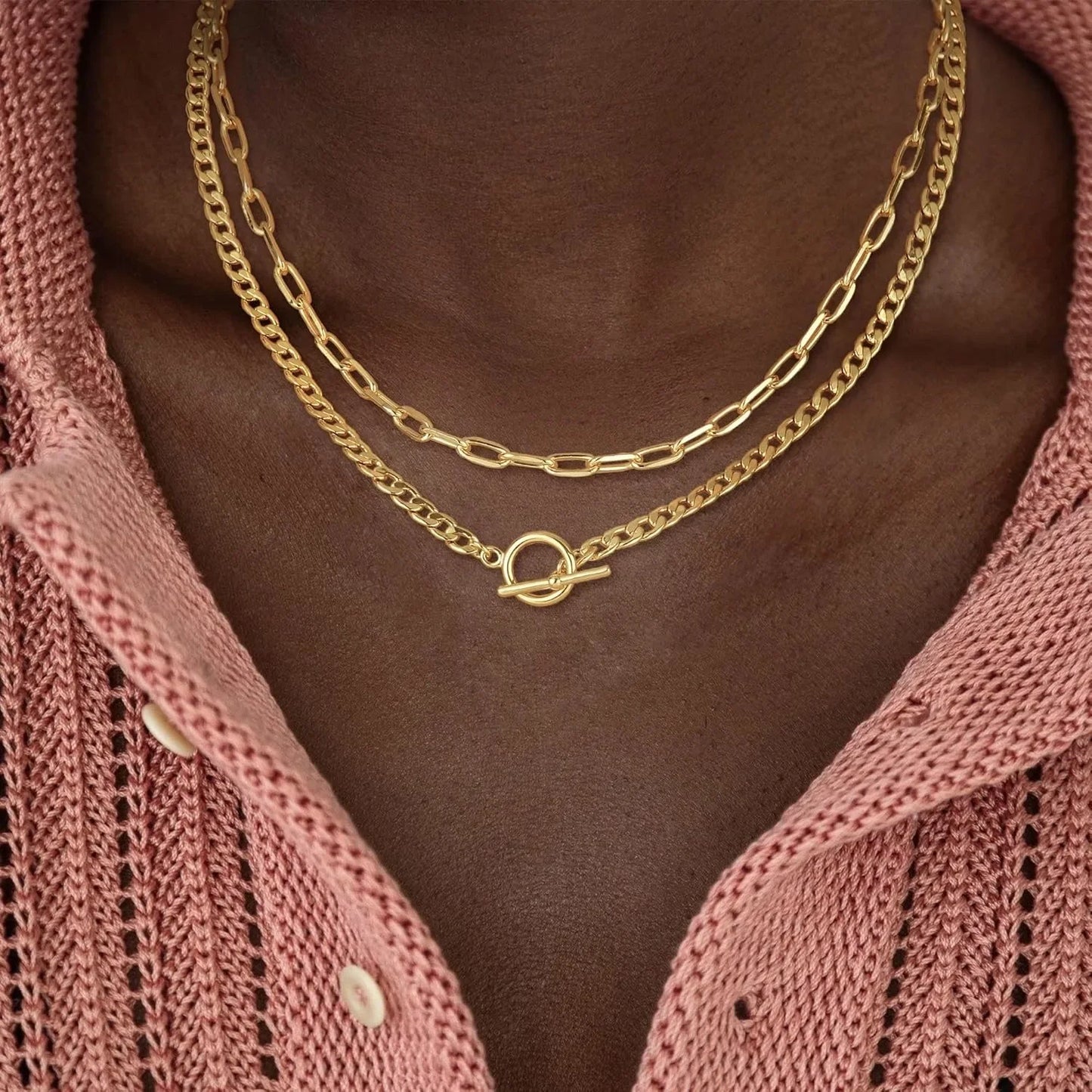 Gold geschichtete Halskette für Frauen K vergoldete Halskette Frauen Cuban Link Büroklammer Kette Knebelverschluss Halskette Schmuck für Frauen