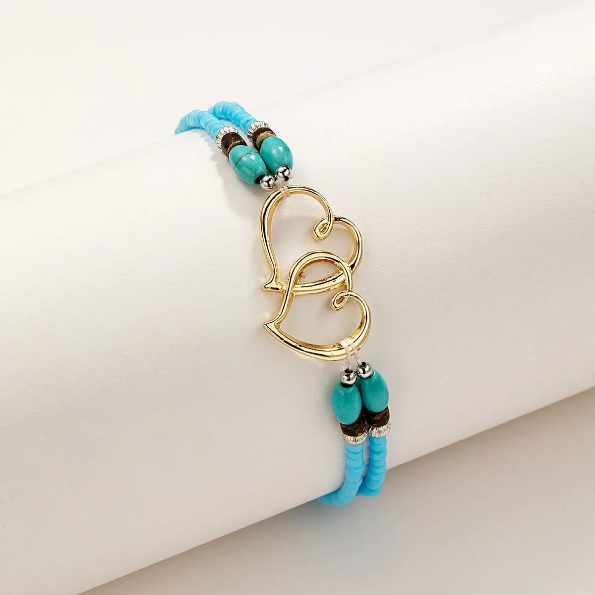 Böhmen Bunte Layered Perlen Fußkettchen Für Frauen Hohl Doppel Herz Charme Knöchel Armband Sommer Strand Urlaub Fuß Schmuck