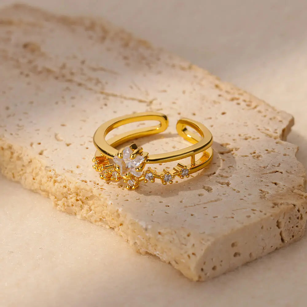 Zirkon Geometrische Herz Ringe Für Frauen Edelstahl Gold Farbe Ehering Luxus Ästhetischen Schmuck Paar Geschenk 2024
