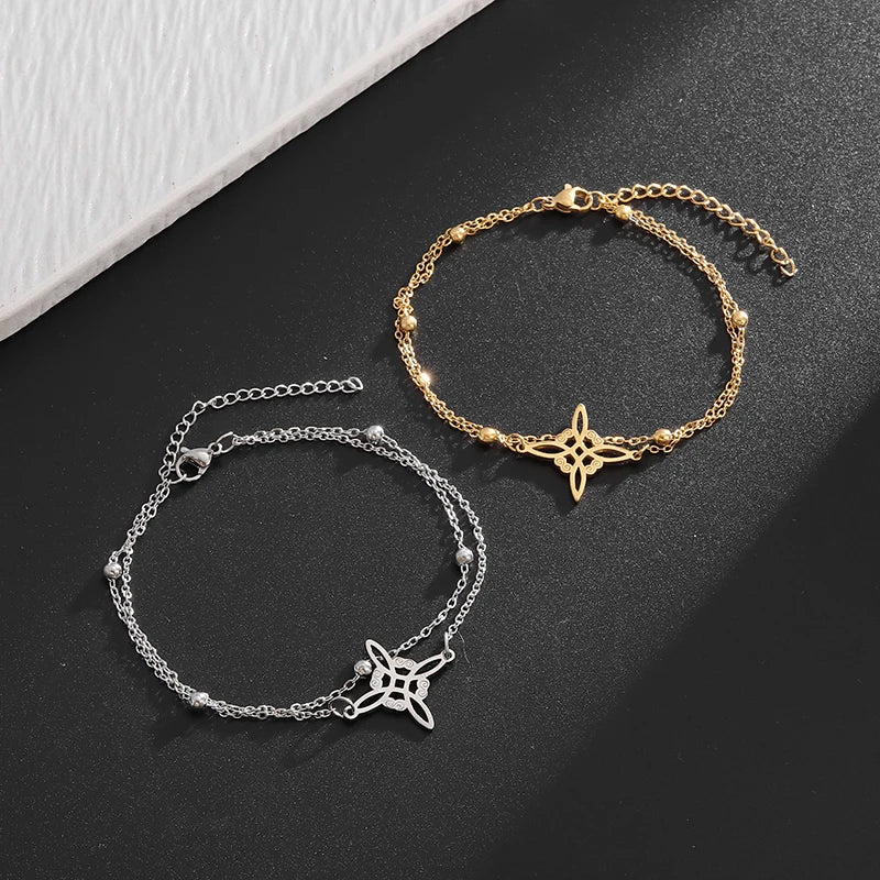 Edelstahl Hexen knoten Doppels chicht verstellbares Armband für Frauen Vintage irischen Glücks knoten Schmuck Geburtstags geschenk