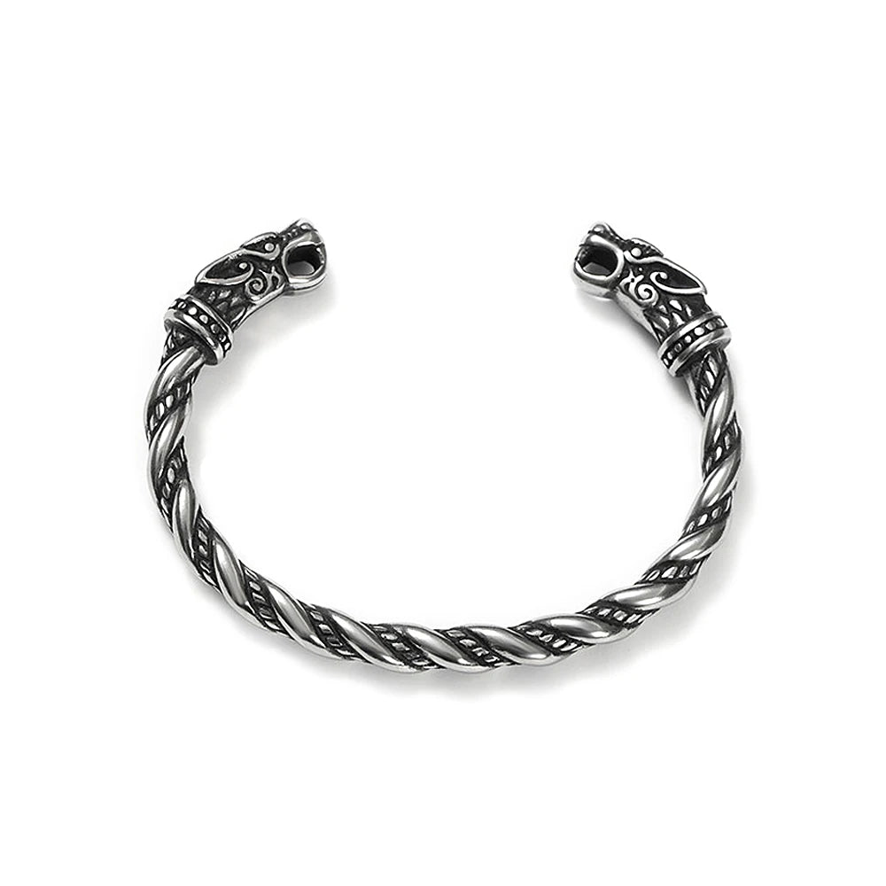 Vintage Gothic Edelstahl Nordic Viking Doppel Drachen Armband Für Männer Mode Öffnung Armband Manschette Armreifen Partei Schmuck