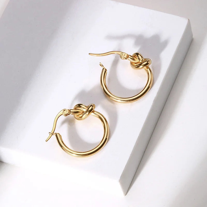 Schicke goldfarbene Knoten-Creolen für Damen, Damen, Hochzeit, Geburtstag, Party, Geschenk, Schmuck