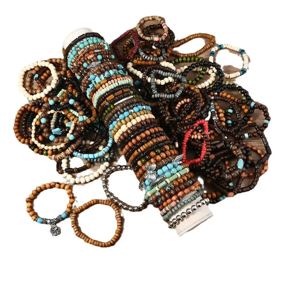 Armband mit elastischen Perlen im Vintage-Stil, 45-teiliges Set, zufällige Lieferung, Handschmuck, Anhänger, Naturstein, Schmetterlingsform