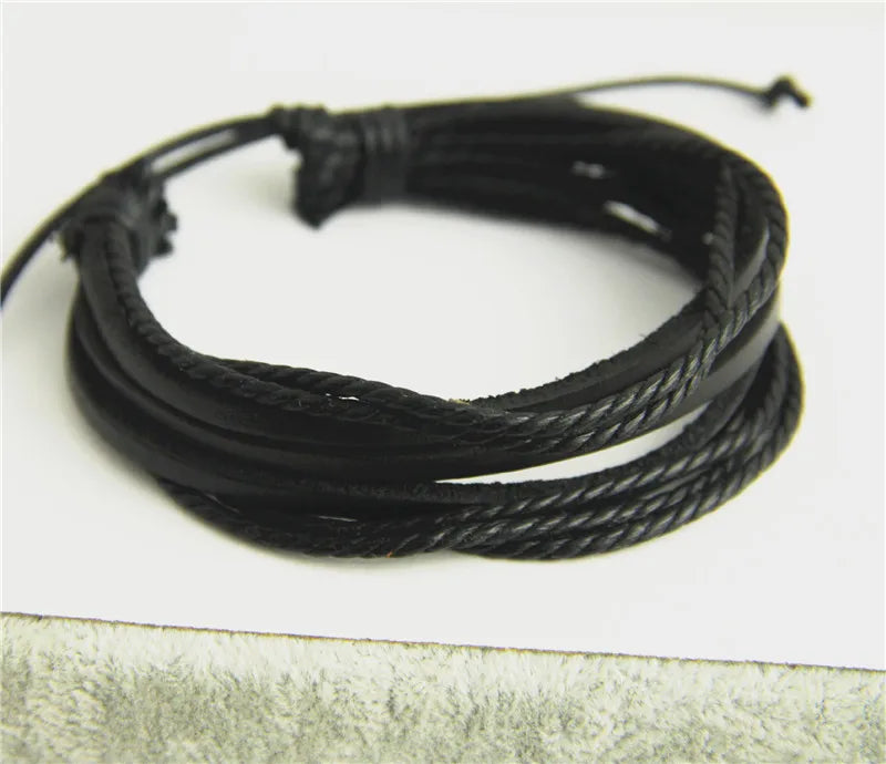 Heißer Verkauf 100% Hand-Woven Mode Schmuck Wrap Multilayer Leder Geflochtenen Seil Armband Männer Armbänder & Armreifen Für Frauen