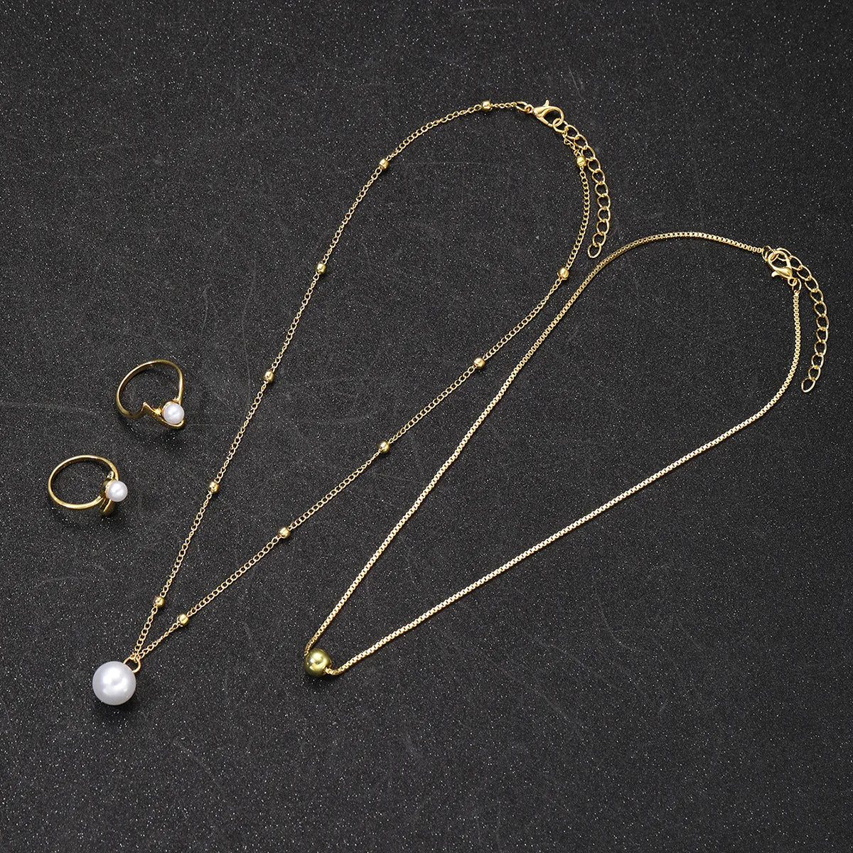 Neue Einfache Runde Perle Linie Imitation Perle Ringe Ohrringe Anhänger Halskette Vier-Stück Sets für Frauen Trend Jewerly Set Paty geschenk
